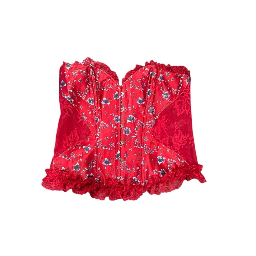 Adore Me Womens Red Corset Top Floral Lace Adjustable Lace Size XL